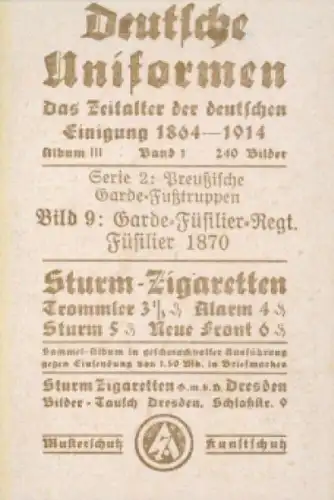 Sammelbild Deutsche Uniformen, 1864 - 1914, Serie 2 Bild 9, Preuuß. Garde Füss. Rgt., 1870