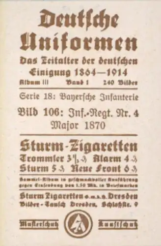 Sammelbild Deutsche Uniformen, 1864 - 1914, Serie 18 Bild 106, Inf. Regt. Nr. 4, Bayern 1870