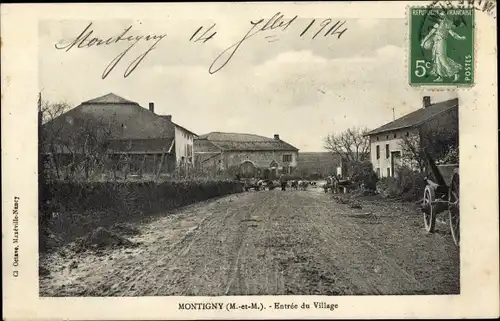 Ak Montigny Meurthe et Moselle, Entrée du Village