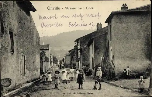 Ak Onville Meurthe et Moselle, Straße nach Gorz