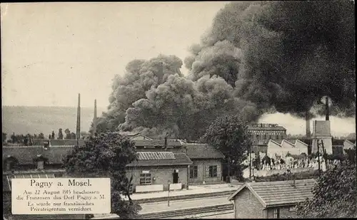 Ak Pagny sur Moselle Meurthe et Moselle, Beschuss des Ortes 22. August 1915