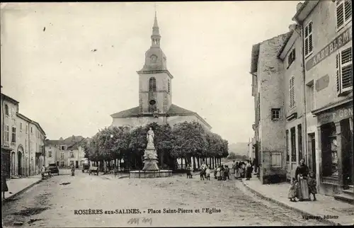 Ak Rosieres aux Salines Meurthe et Moselle, Place Saint Pierre et l'Eglise