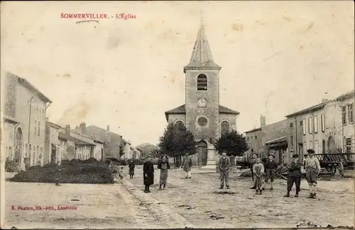 Ak Sommerviller Meurthe-et-Moselle, Straßenpartie, Eglise