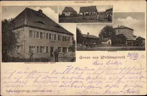 Ak Wicklesgreuth Petersaurach Mittelfranken Bayern, Bahnhof Restauration u. Ökonomie Sperl, Bahnhof