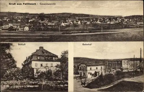 Ak Feilitzsch in Oberfranken, Gesamtansicht, Schloss, Bahnhof