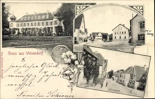 Ak Weisendorf in Mittelfranken, Schloss, Marktplatz, Schulhaus, Ortsstraße