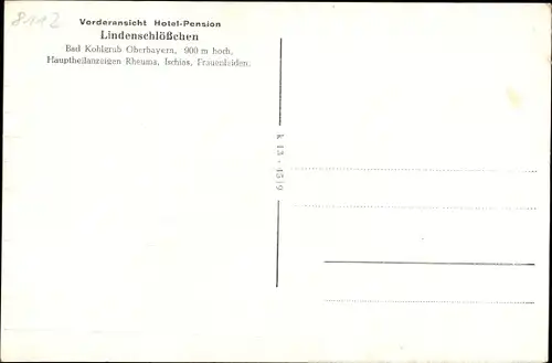 Ak Bad Kohlgrub in Oberbayern, Hotel Pension Lindenschlößchen