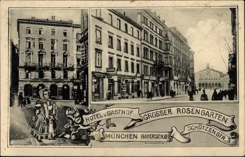 Ak München, Hotel und Gasthof Großer Rosengarten, Bayerstraße 6, Schützenstraße 3