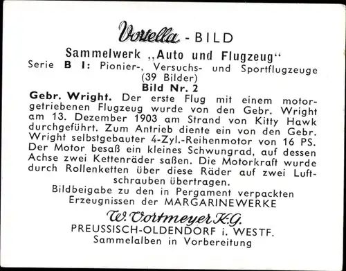 Sammelbild Pionier-, Versuchs- und Sportflugzeuge Nr. 2, Gebr. Wright, Erster Flug 1903