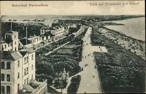 Ak Ostseebad Warnemünde Rostock, Blick auf Promenade und Strand