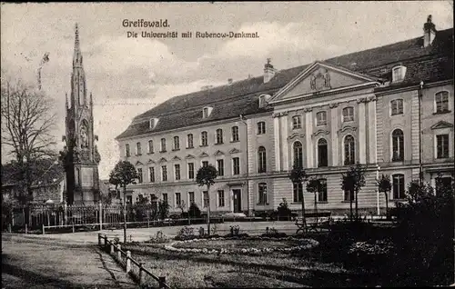 Ak Hansestadt Greifswald, Universität mit Rubenow-Denkmal