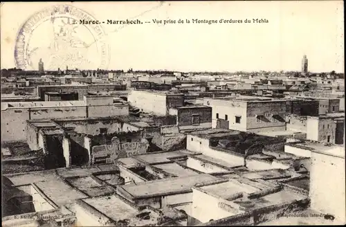 Ak Marrakech Marrakesch Marokko, Vue prise de la Monatgne d'odures du Mehla