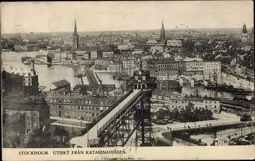 Ak Stockholm Schweden, Utsikt fran Katarinahissen, Panorama der Stadt