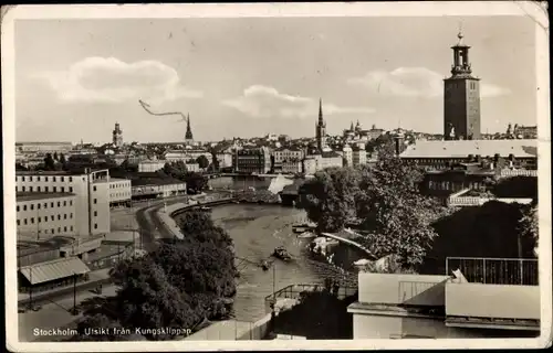 Ak Stockholm Schweden, Utsikt fran Kungsklippan, Turm