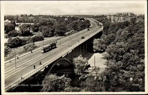 Ak Stockholm Schweden, Vasterbron, Straßenbahn