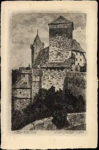 Künstler Ak Nürnberg in Mittelfranken, Fünfeckiger Turm