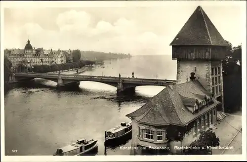 Ak Konstanz am Bodensee, Rheinbrücke und Rheintorturm