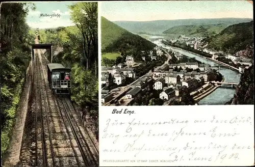 Ak Bad Ems an der Lahn, Malbergbahn, Panorama