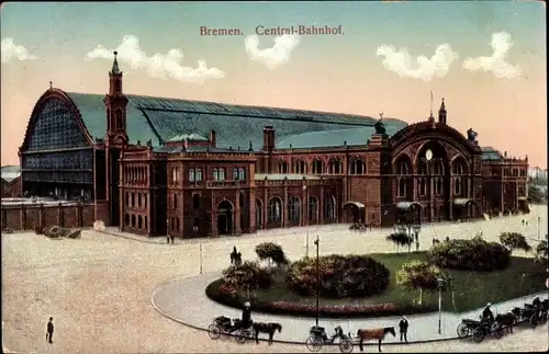 Ak Hansestadt Bremen, Central-Bahnhof, Kutsche