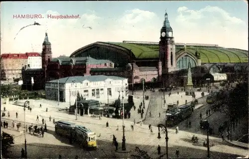 Ak Hamburg Mitte Sankt Georg, Hauptbahnhof, Straßenbahn