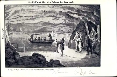Ak Berchtesgaden in Oberbayern, Schifffahrt über den Salzsee im Bergwerk