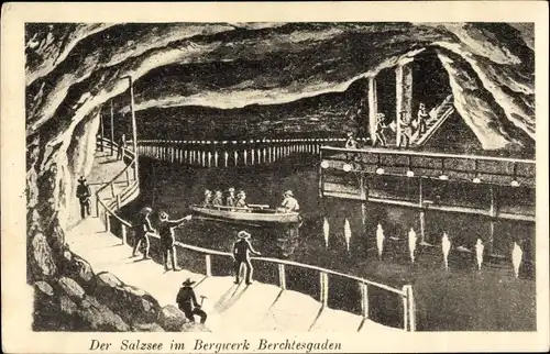 Ak Berchtesgaden in Oberbayern, Salzseed im Bergwerk, Boot