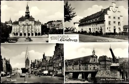 Ak Lüneburg in Niedersachsen, Rathaus, Ostdeutsche Akademie, Am Sande, Altes Kaufhaus mit Kran