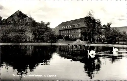 Ak Buxtehude in Niedersachsen, Schwanenteich und Kaserne