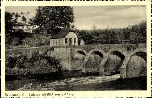 Ak Dötlingen in Oldenburg, Schleuse mit Blick zum Goldberg