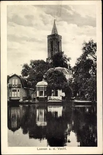 Ak Loenen aan de Vecht Utrecht, Teilansicht, Gewässer, Blick auf eine Kirche