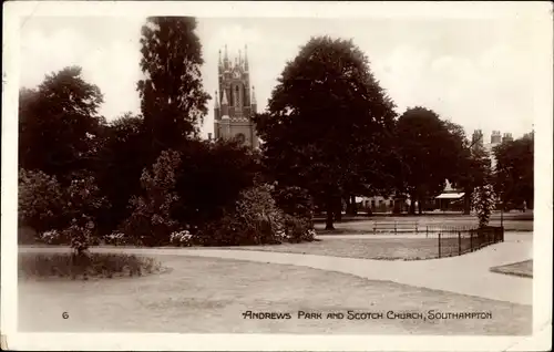 Ak Southampton Hampshire England, Andrews Park and Scotch Church
