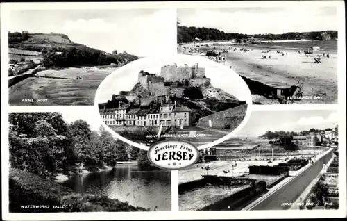 Ak Jersey Kanalinseln, Anne Port, Saint Brelades Bay, Montorgueil Castle, Waterworks Valley