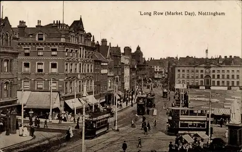 Ak Nottingham East Midlands England, Low Row, Market Day