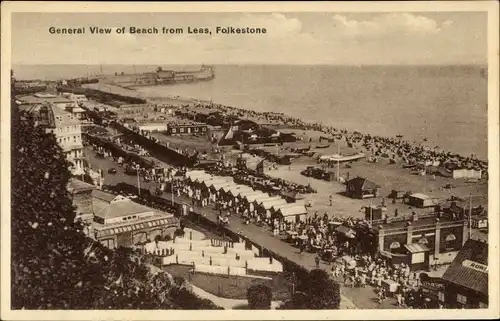 Ak Folkestone Kent England, General View of Beach from Leas