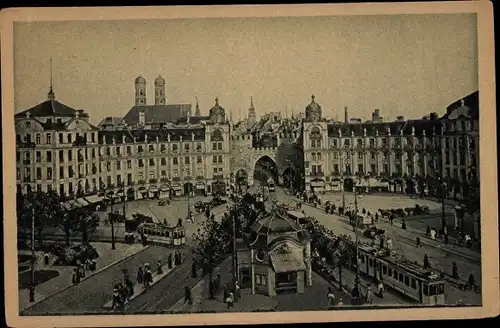 Ak München, Karlstorrondell, Straßenbahn