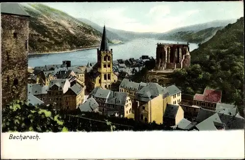 Ak Bacharach am Rhein, Teilansicht mit Kirche