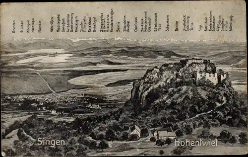 Ak Singen Hohentwiel Baden Württemberg, Berggipfel, Panorama
