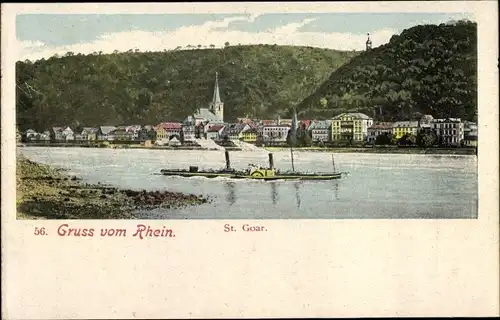 Ak Sankt Goar am Rhein, Gesamtansicht, Rheindampfer