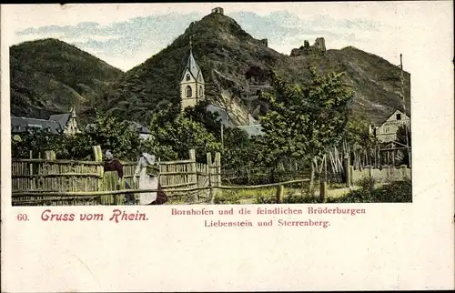 Ak Bornhofen am Rhein, Die feindlichen Brüder, Burg Sternberg, Sterrenberg, Liebenstein