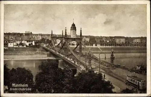 Ak Mannheim in Baden, Friedrichsbrücke, Straßenbahn
