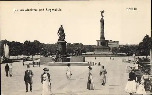 Ak Berlin Tiergarten, Siegessäule, Bismarckdenkmal