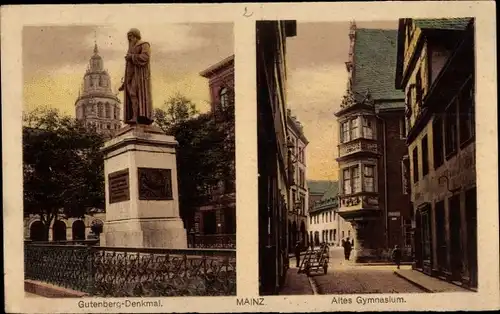 Ak Mainz am Rhein, Gutenberg-Denkmal, Altes Gymnasium