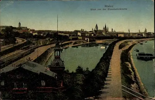 Ak Mainz am Rhein, Blick von der Eisenbahnbrücke