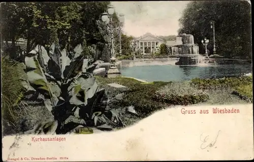 Ak Wiesbaden in Hessen, Kurhausanlagen, Springbrunnen