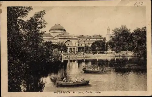 Ak Wiesbaden in Hessen, Kurhaus, Gartenseite, Boote