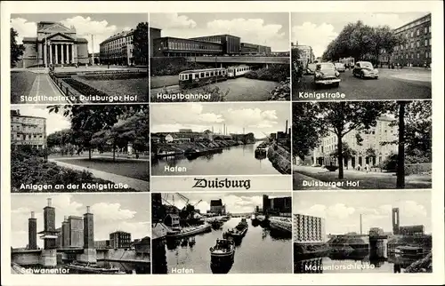Ak Duisburg im Ruhrgebiet, Hafen, Königstraße, Schwanentor, Marientorschleuse, Hauptbahnhof