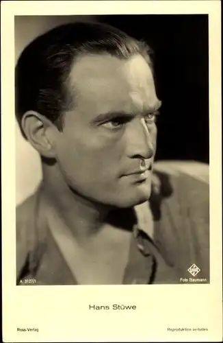 Ak Schauspieler Hans Stüwe, Portrait, Ufa Film, Ross Verlag A 3127 1