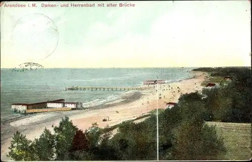 Ak Ostseebad Arendsee Kühlungsborn, Damenbad und Herrenbad mit alter Brücke