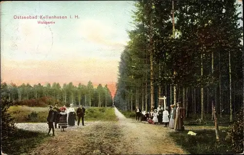 Ak Ostseebad Kellenhusen in Holstein, Waldpartie, Passanten