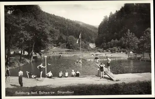 Ak Sulzburg im Markgräflerland Baden Schwarzwald, Strandbad, Sprungbrett, Badegäste